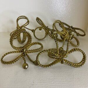 Set of Six Vintage Gold Tone Napkin Holders in Twisted Rope Bow Shapes 1.5 x 2''